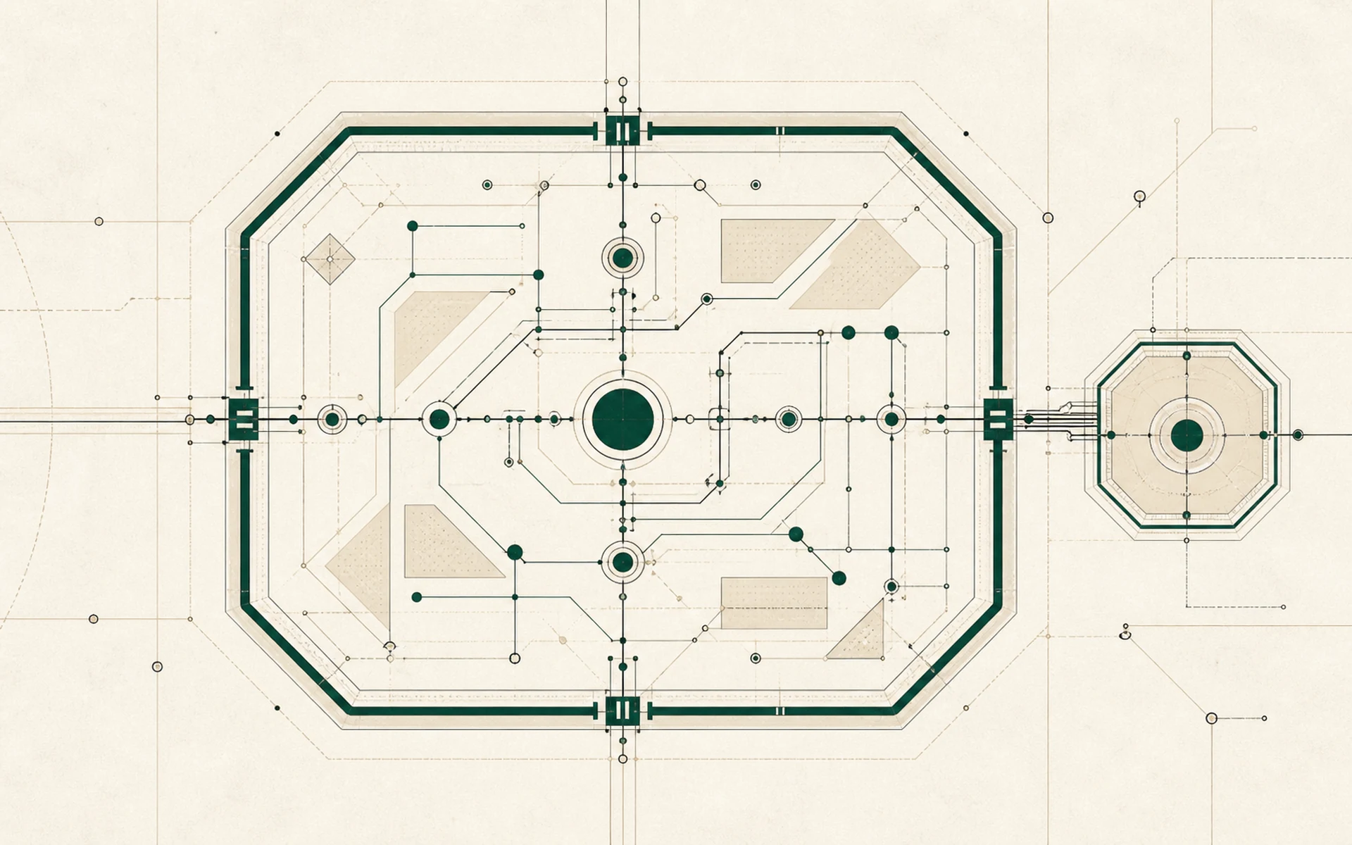 Abstract bounded autonomy module with permission gates and a connected oversight node.